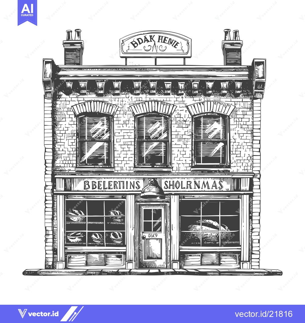 Premium Vector of A detailed sketch depicting a brick bakery storefront