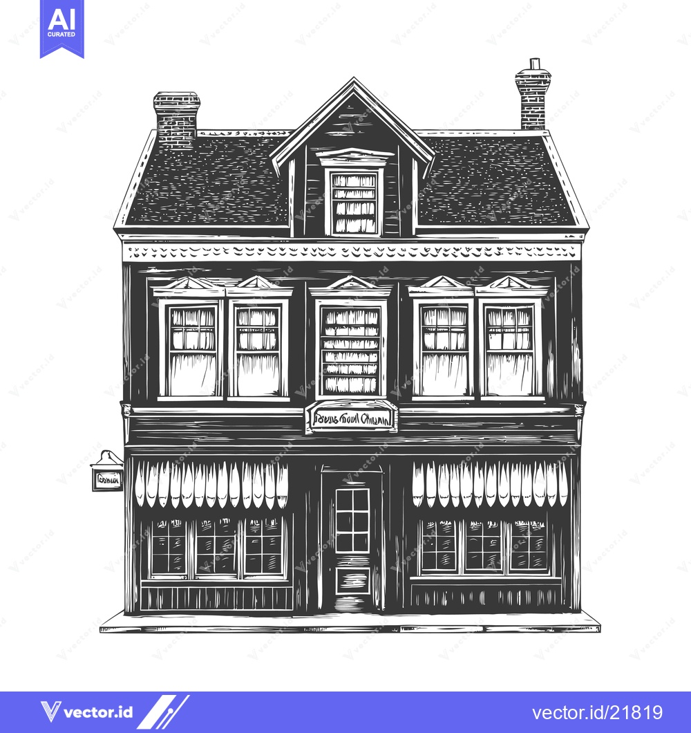 Premium Vector of The black and white illustration of a house building