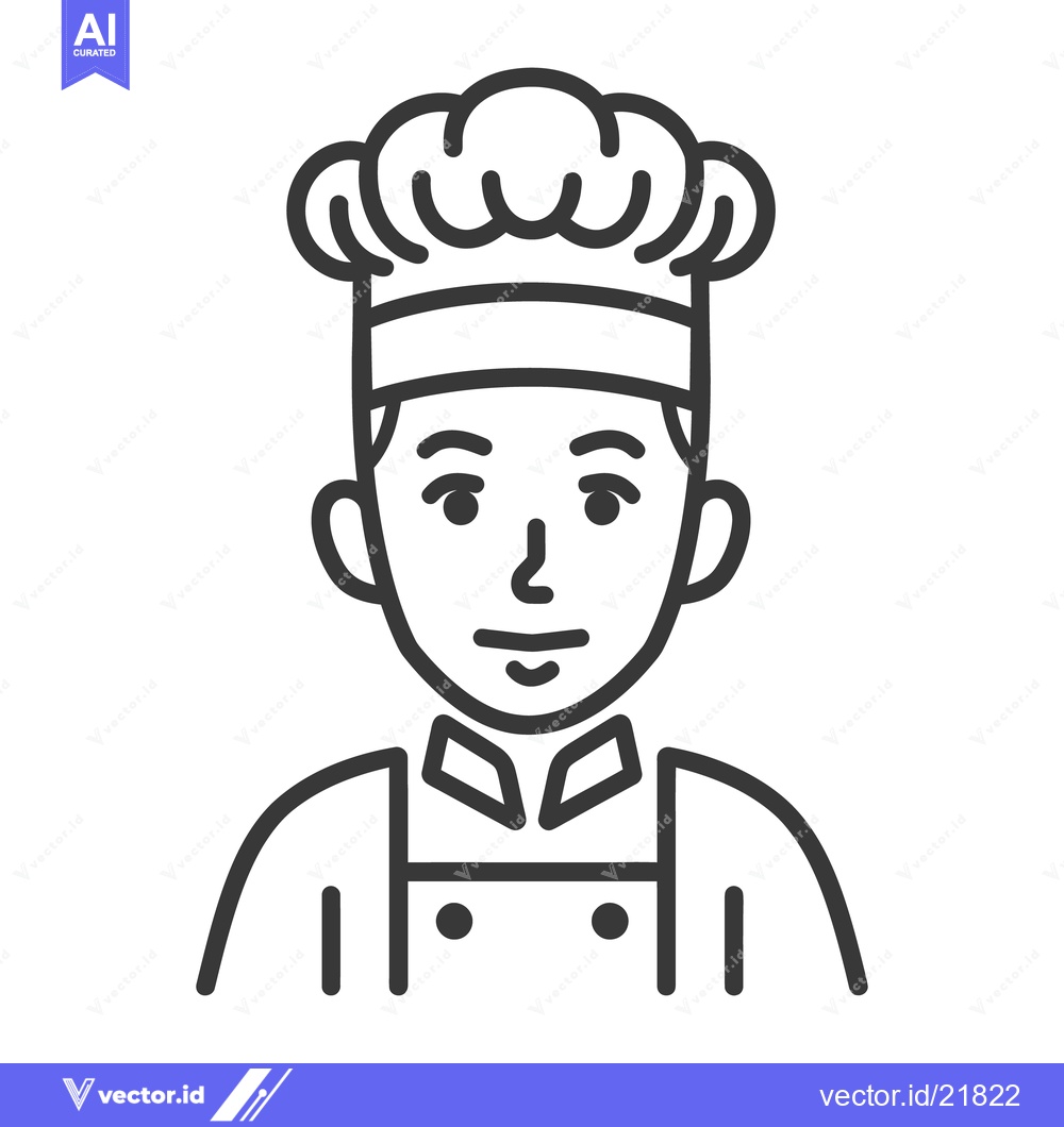 Premium Vector of A Line Art Drawing Depicting a Chef Wearing a Hat