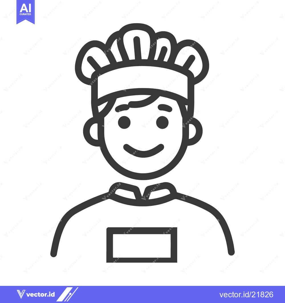 Premium Vector dari A smiling chef wearing a tall hat and uniform is shown