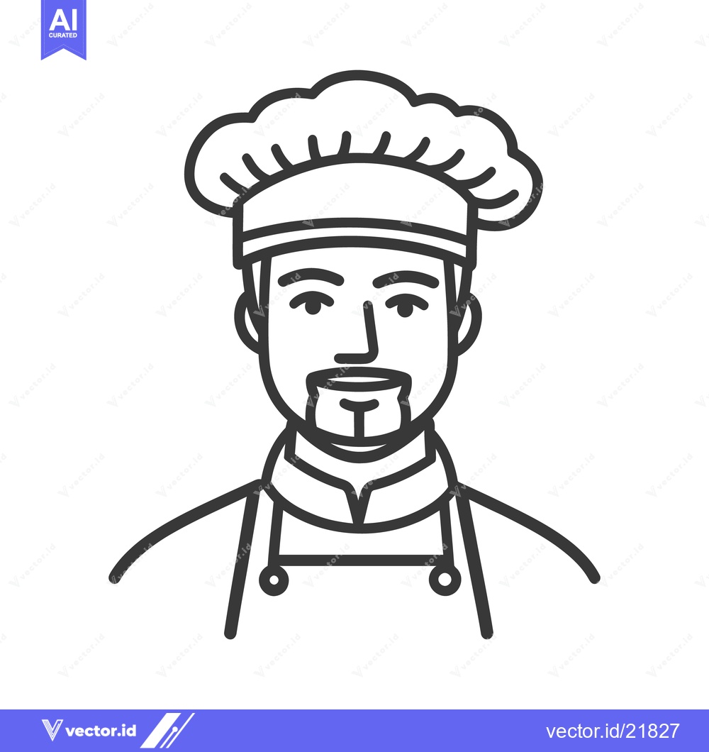 Premium Vector dari A graphic outline illustration depicting a chef ready to cook