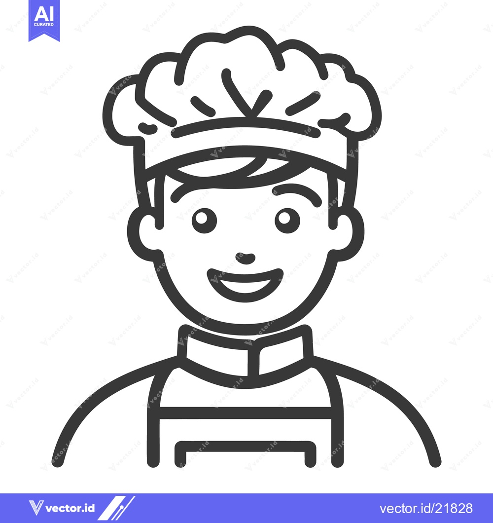 Premium Vector dari A smiling chef wearing a traditional hat and apron
