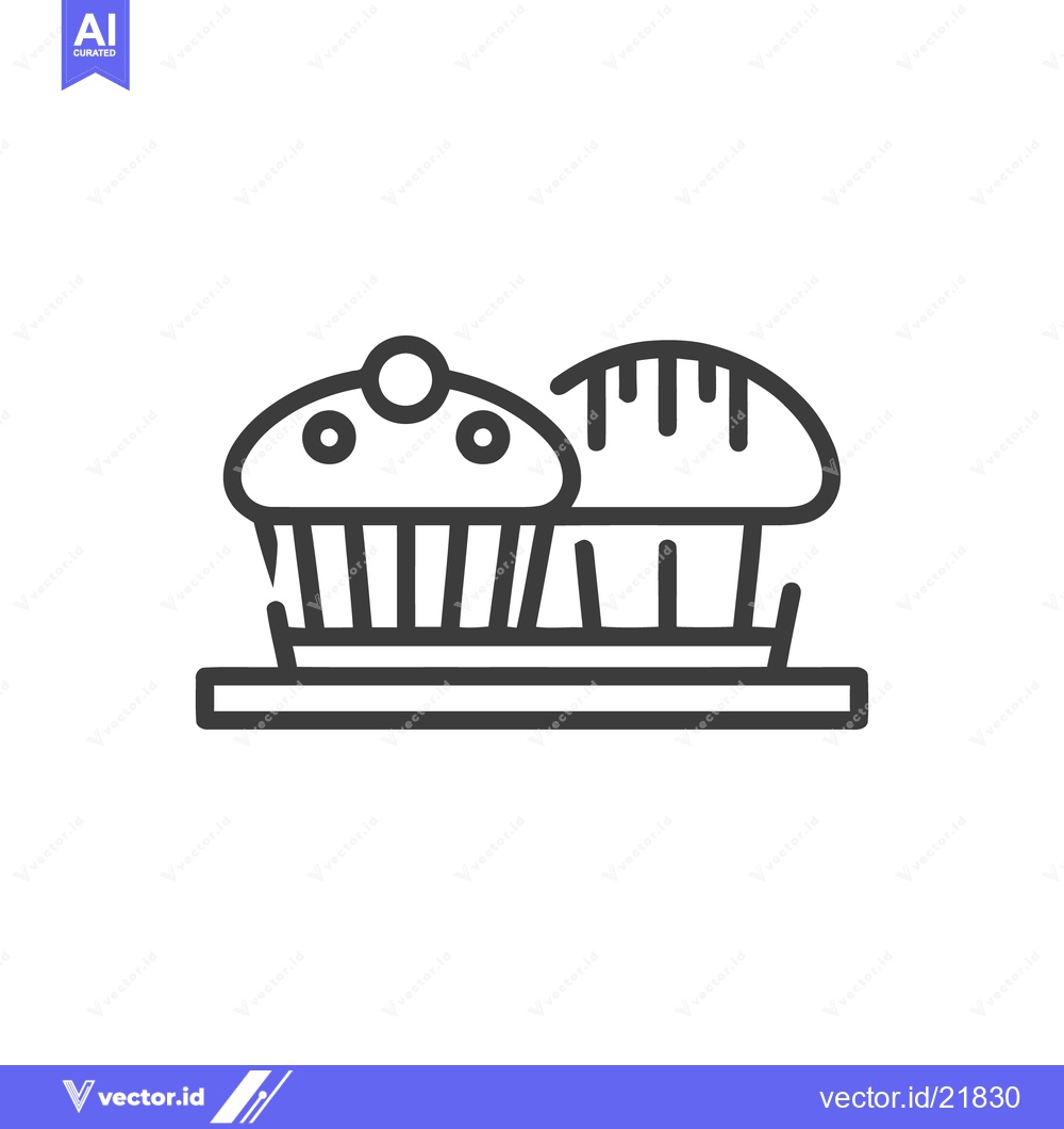 Premium Vector of Minimalist Line Art: Cupcake and Bread on Tray Icon