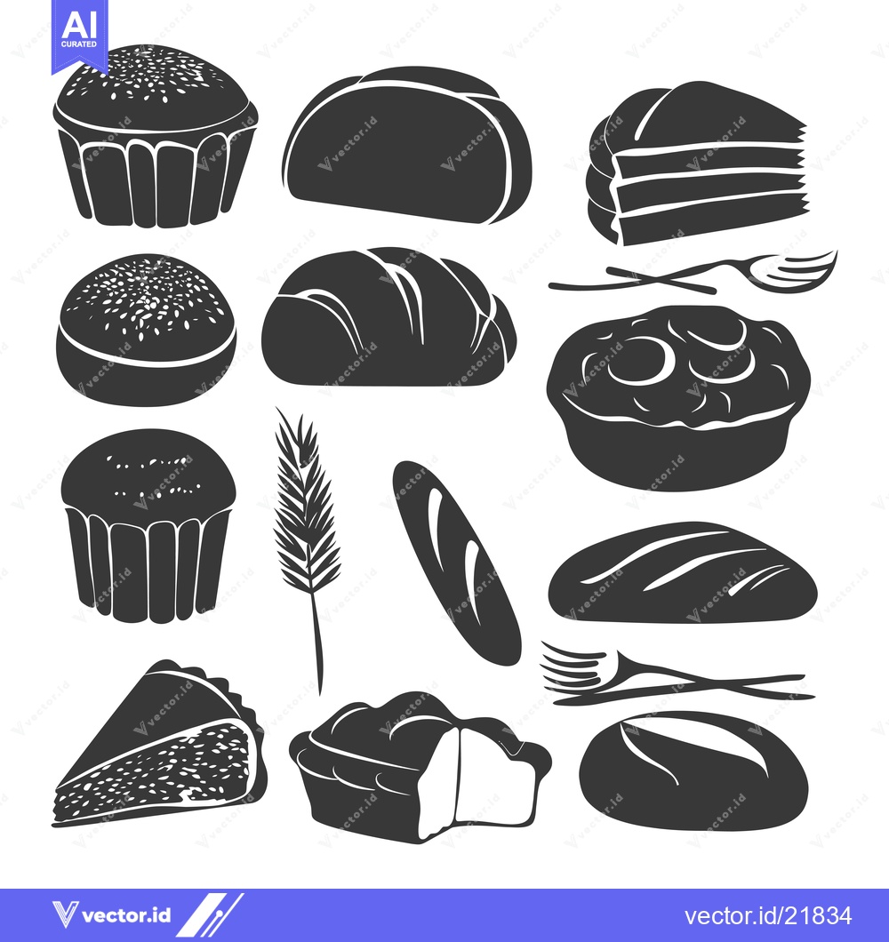 Premium Vector dari Bakery Food Icons in Black and White Silhouettes