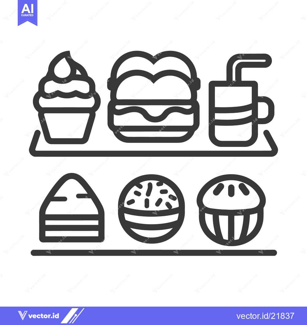 Premium Vector of Black and white line art icons of various food items