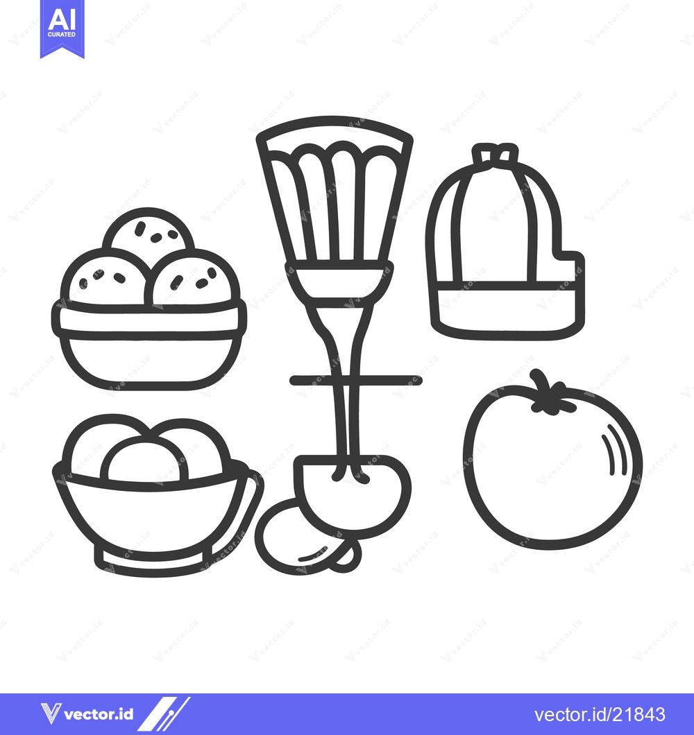 Premium Vector of Black and white illustrations of various food items and objects