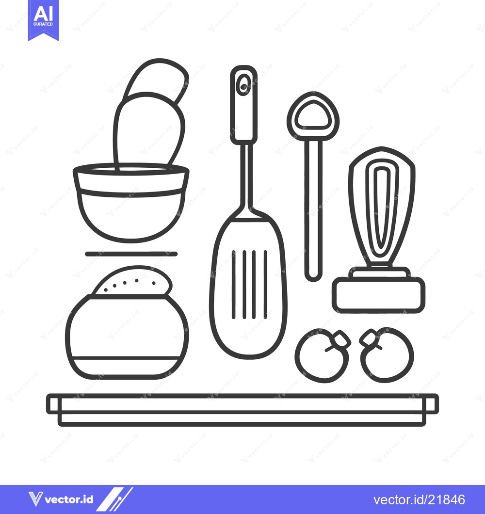 Premium Vector dari Depiction of assorted kitchen tools and elements on a counter