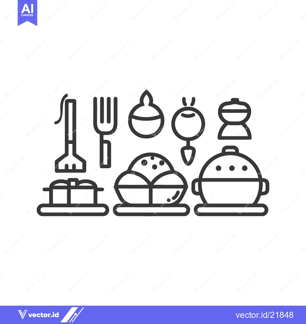 Premium Vector of Simple black line art illustration depicting food and utensils