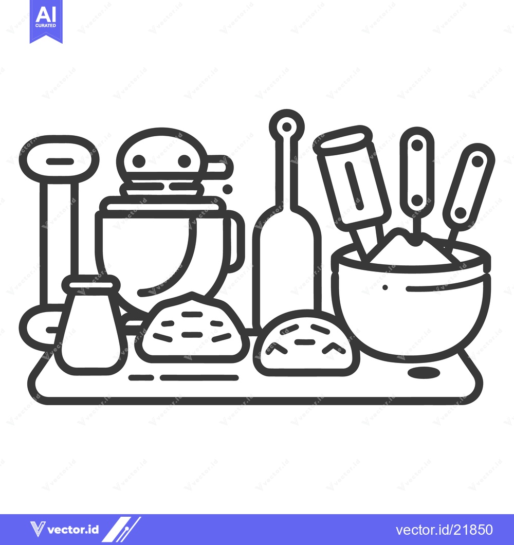 Premium Vector of Black and white illustration of baking equipment and ingredients