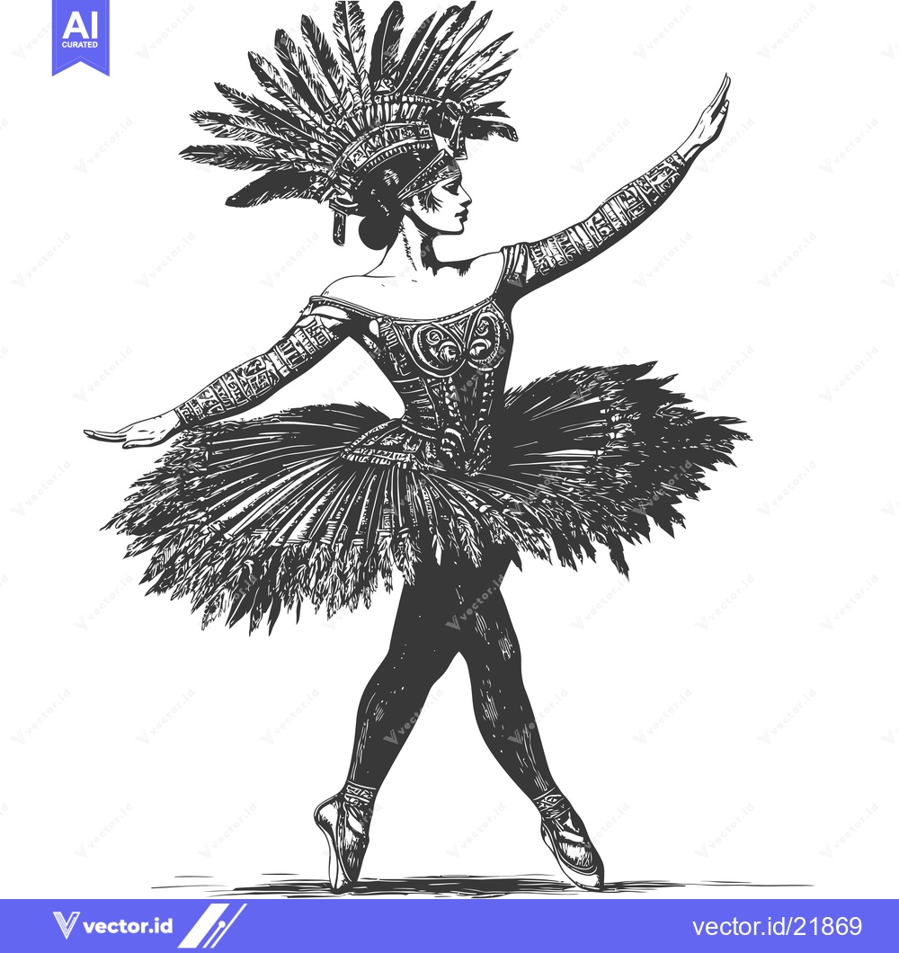 Premium Vector dari Ballerina in Feathered Headdress and Tutu
