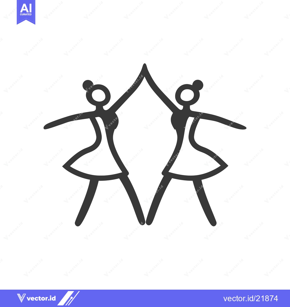 Premium Vector dari Two stylized figures dancing with raised arms are presented