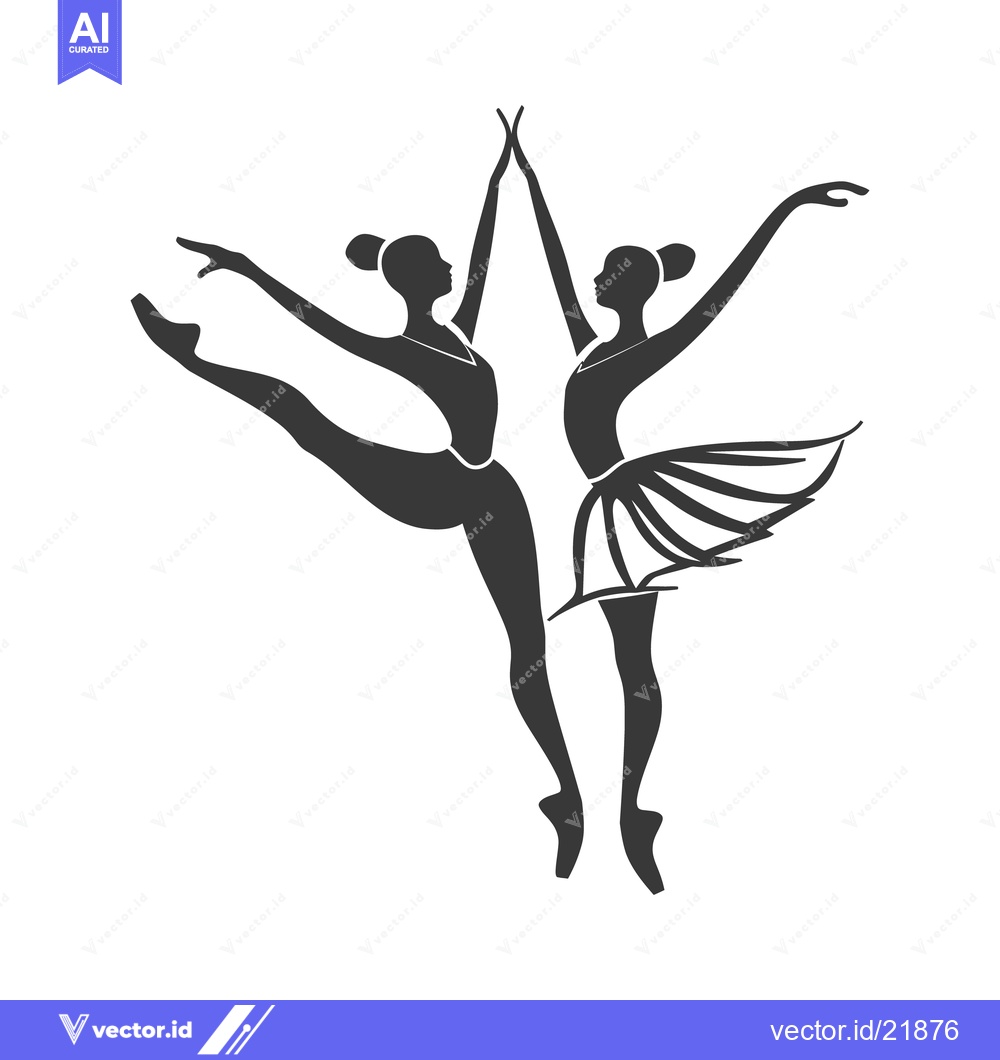 Premium Vector dari Two silhouetted ballerinas gracefully performing a coordinated dance m