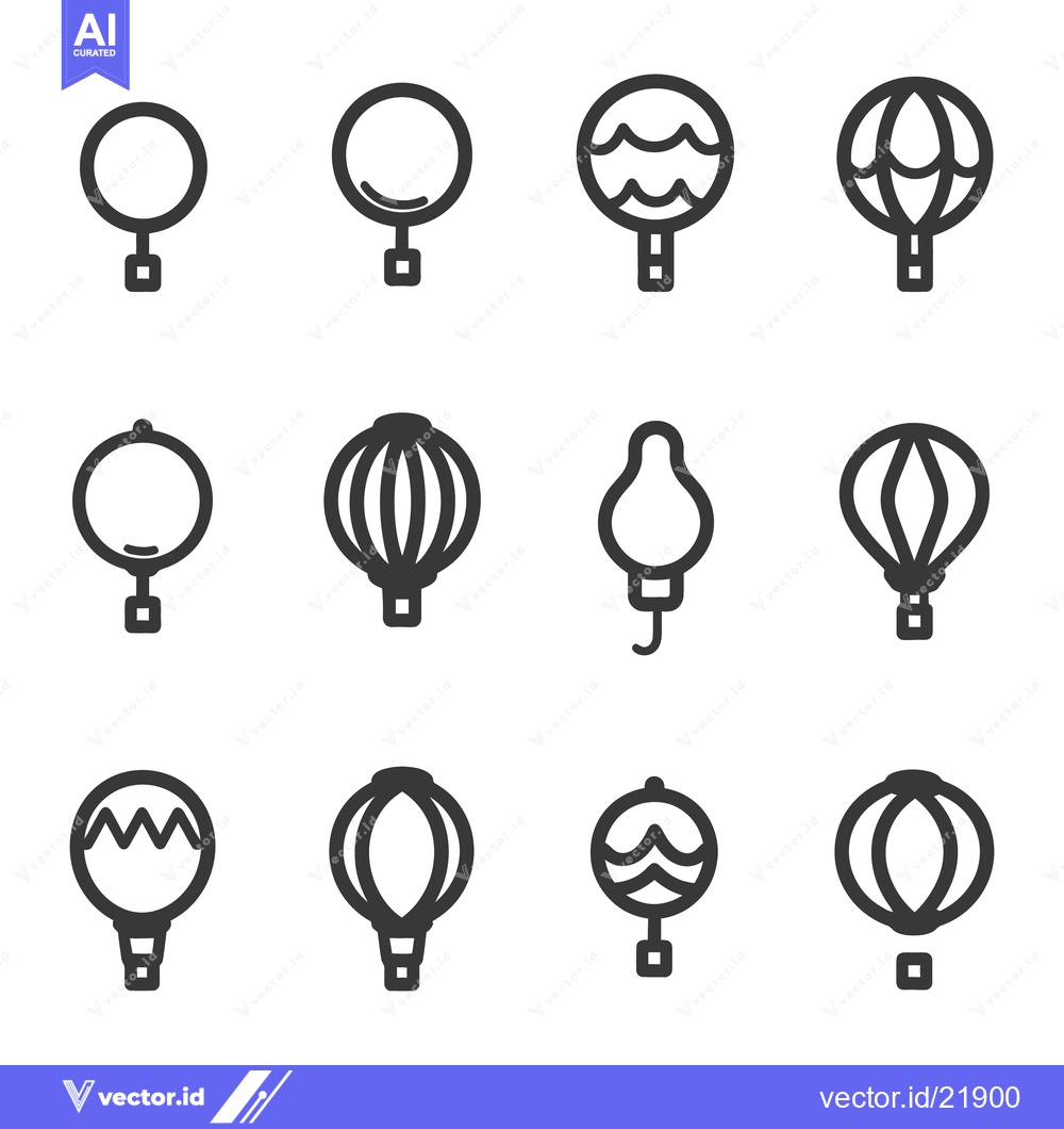 Premium Vector dari The image displays various stylized hot air balloon icons