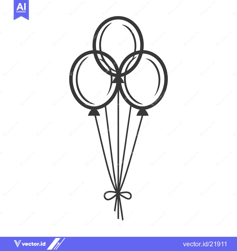 Premium Vector of A Simple Black Line Drawing Depicting Three Balloons