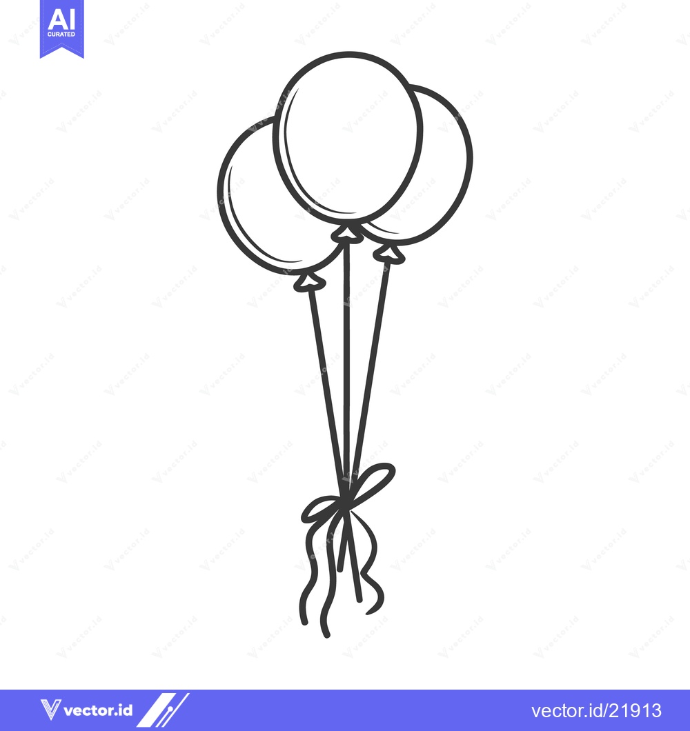 Premium Vector of Three Balloons Tied Together with Ribbons in the Air