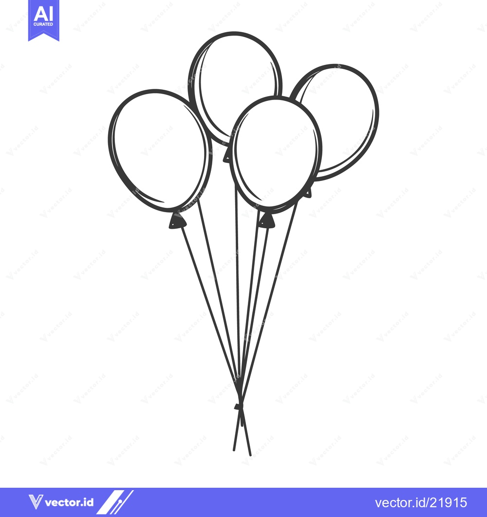 Premium Vector dari Four Round Balloons Tied Together With String Drawn in Black