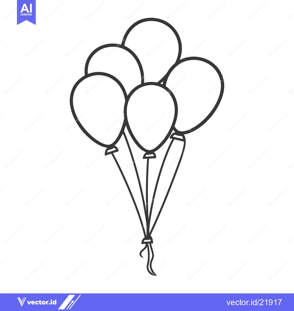 Premium Vector of A bundle of five inflated balloons tied together with ribbons