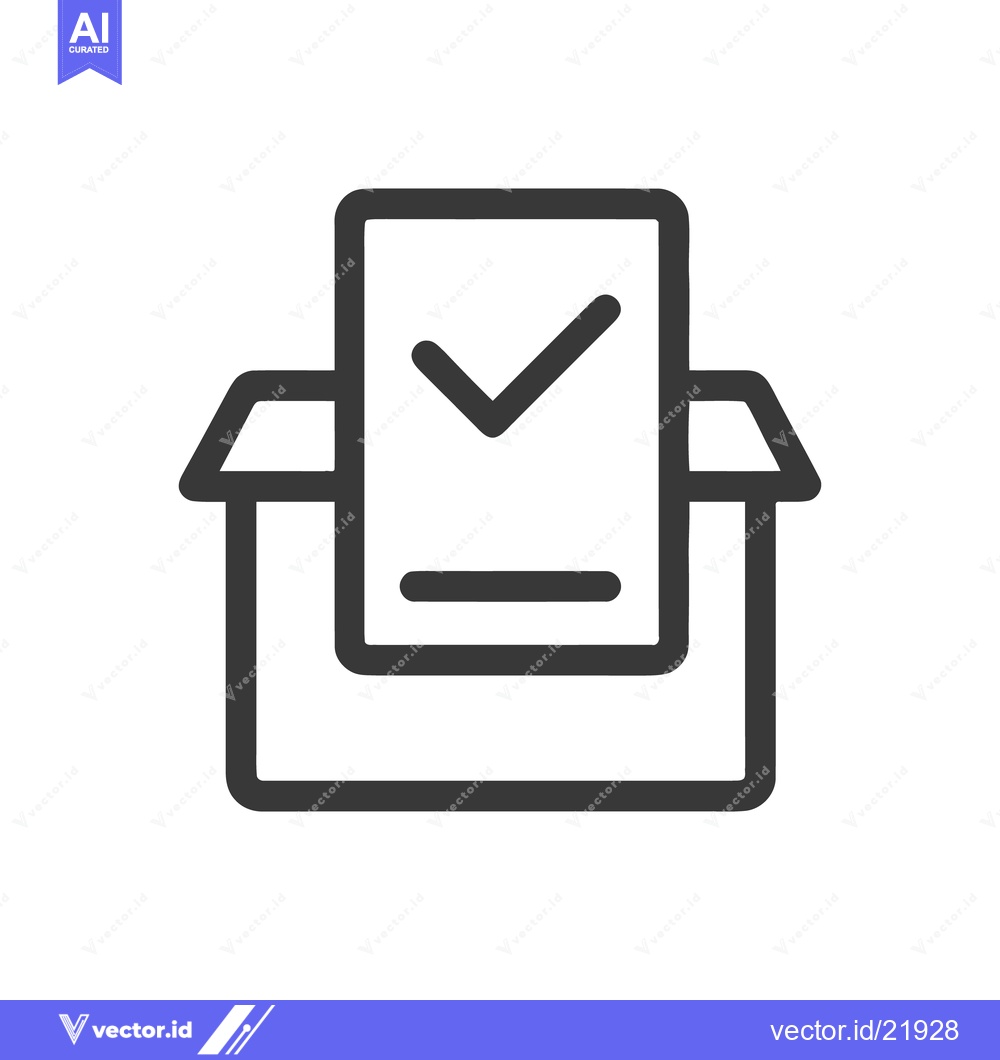 Premium Vector dari Minimalist Line Art Icon: Ballot Box with Approved Document