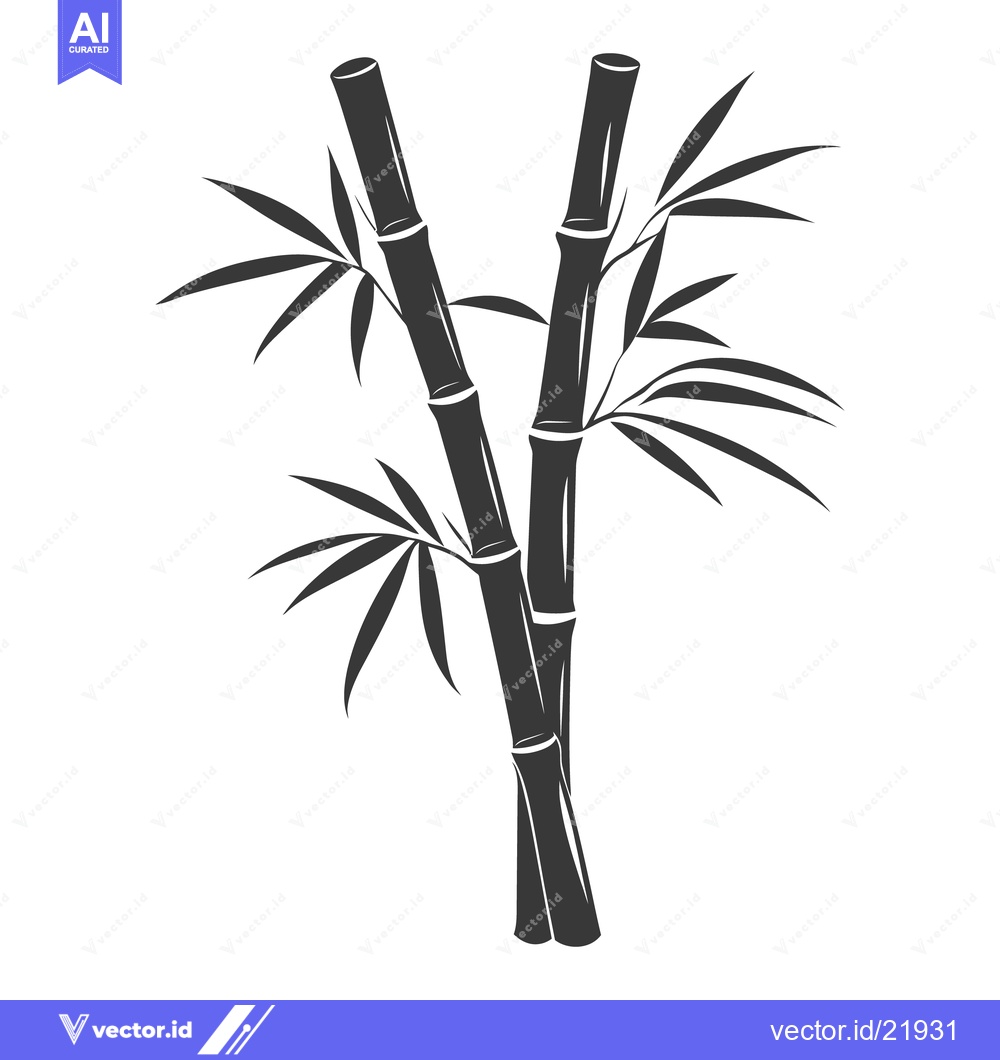 Premium Vector of Two stalks of bamboo with leaves are illustrated in monochrome