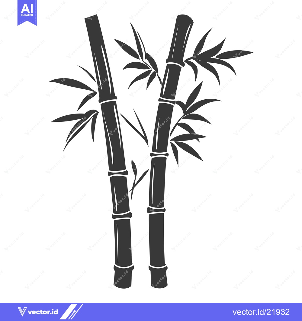 Premium Vector of Two stylized bamboo stalks with green leaves are depicted