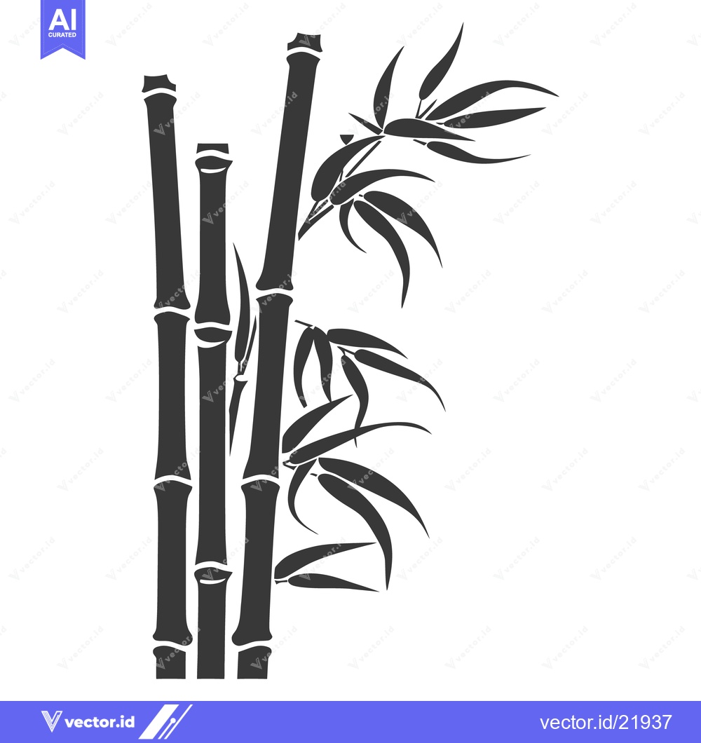 Premium Vector dari Black silhouette depicts bamboo stalks and their leafy branches in an