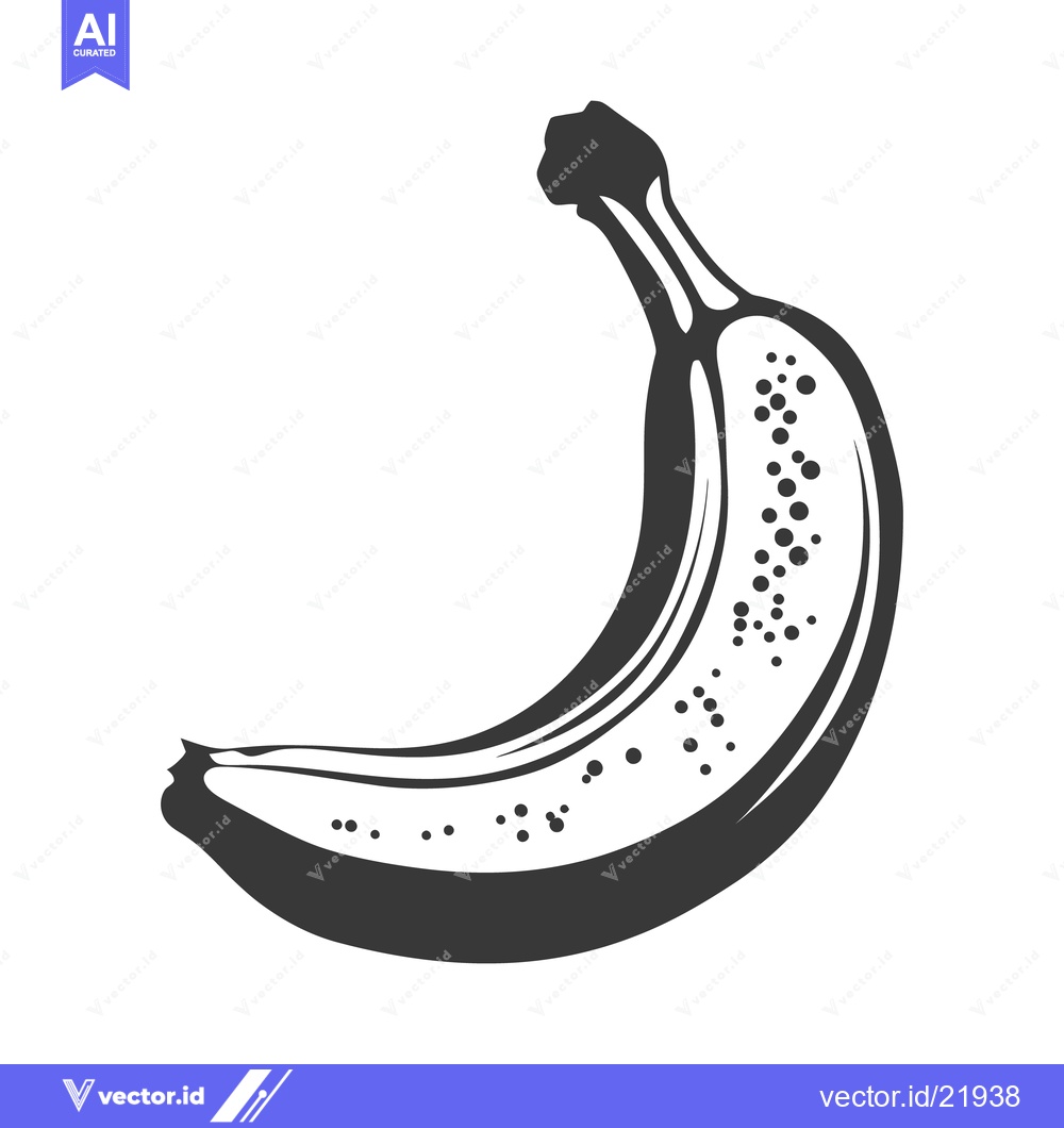 Premium Vector of Simple black and white illustration depicting a ripe banana fruit