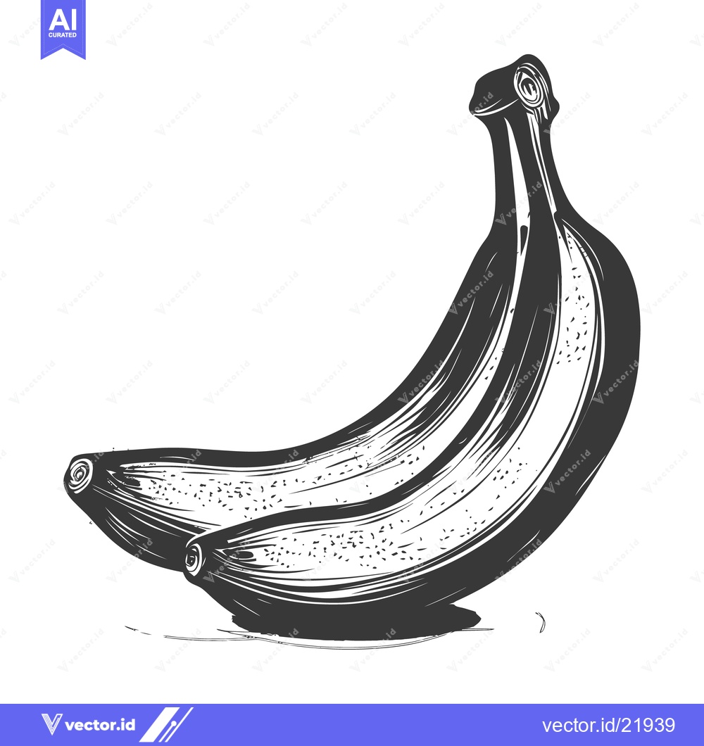 Premium Vector of Artistic depiction of two curved ripe bananas on white background