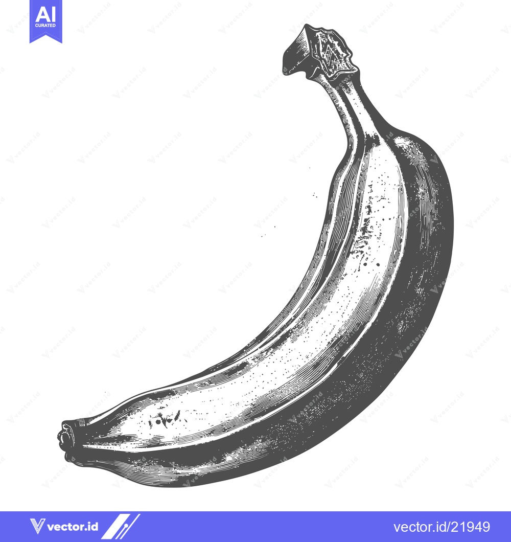 Premium Vector dari The monochrome illustration depicts a curved banana on a white backgro