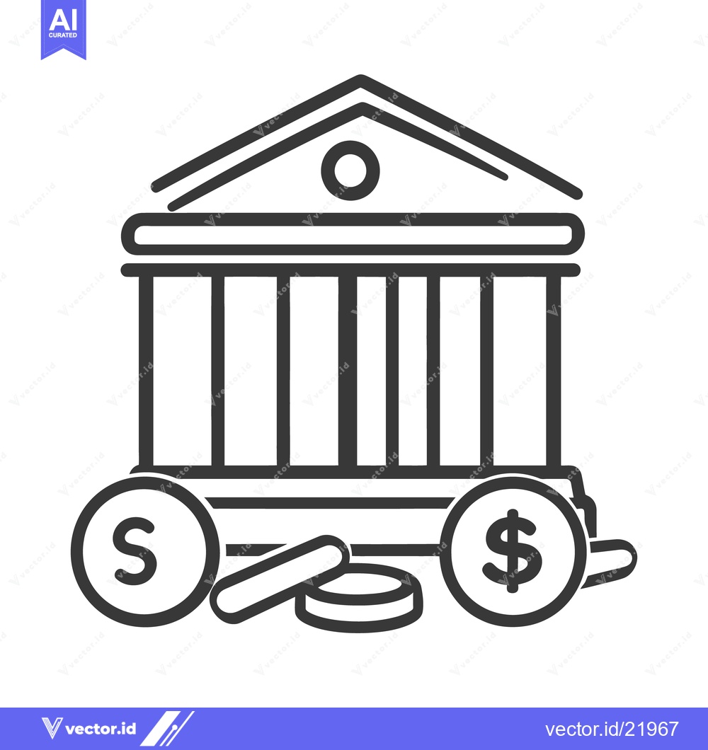 Premium Vector dari A graphical representation of a bank building with coins symbols