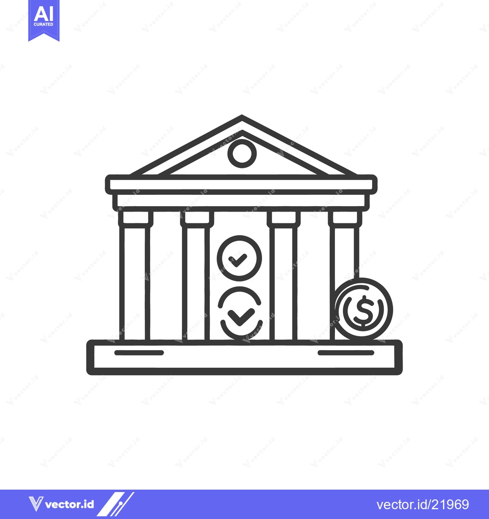Premium Vector of A stylized icon of a bank with checks and a coin