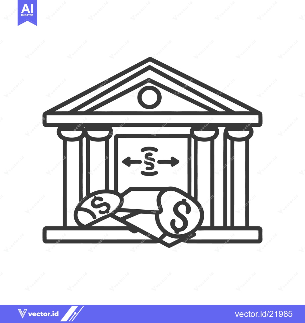 Premium Vector of A bank building illustration with coins representing financial transac