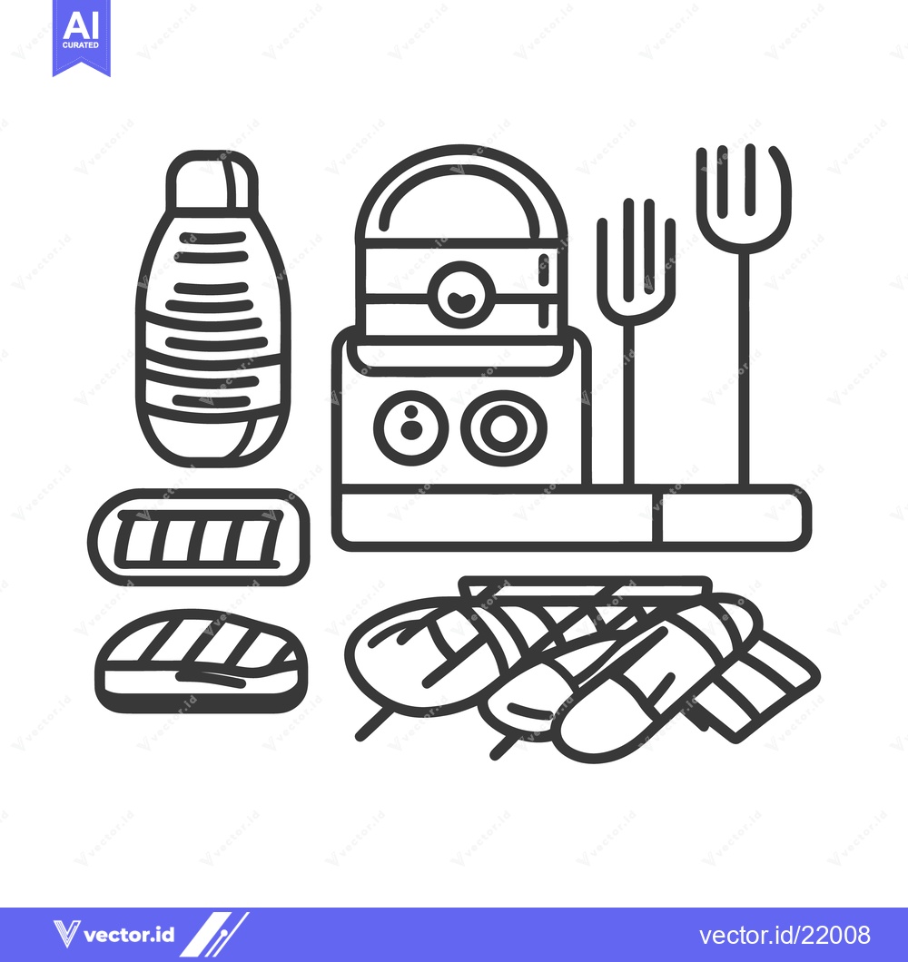 Premium Vector of An illustration depicting various barbecue grilling related items and