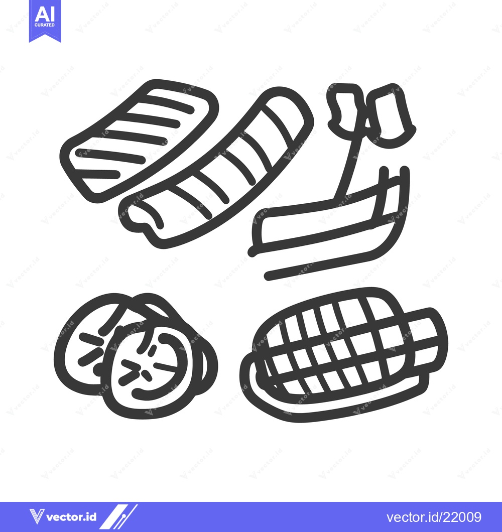 Premium Vector dari Several sketched representations of potential food items and a boat