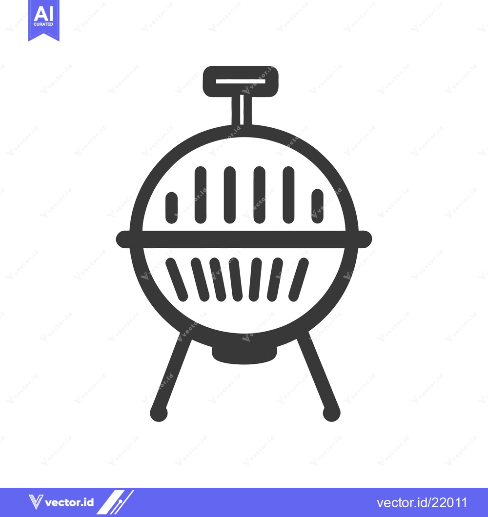 Premium Vector of A black and white round grill with legs and a handle