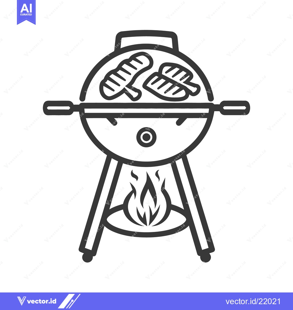 Premium Vector of A black and white illustration of a grilling barbecue and food