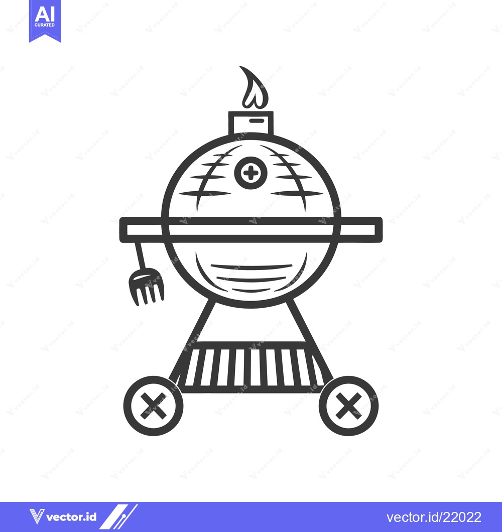 Premium Vector dari A line drawing depicting a charcoal barbecue with a flame