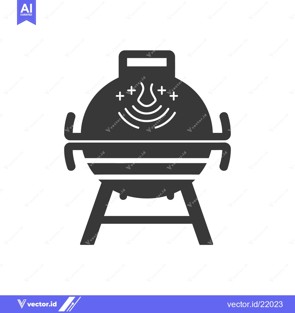 Premium Vector dari Simple illustration depicting a black charcoal grill with scent lines