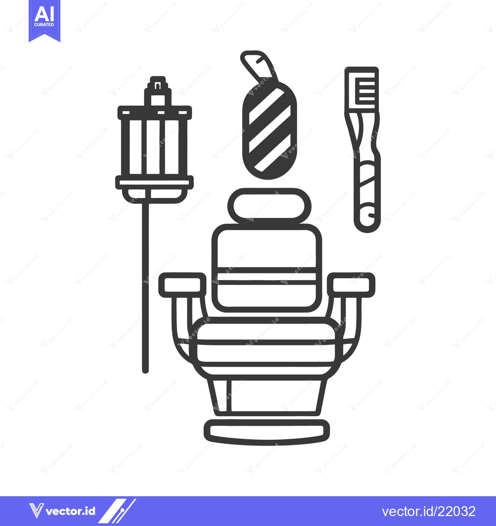 Premium Vector dari A barbershop chair with tools and a striped pole indicator