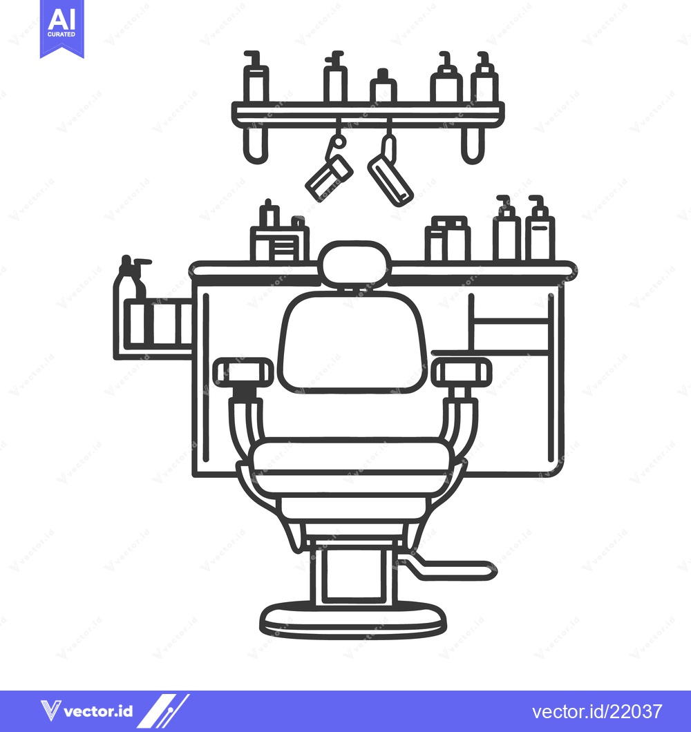 Premium Vector dari A barbershop chair with the equipment and supplies in view