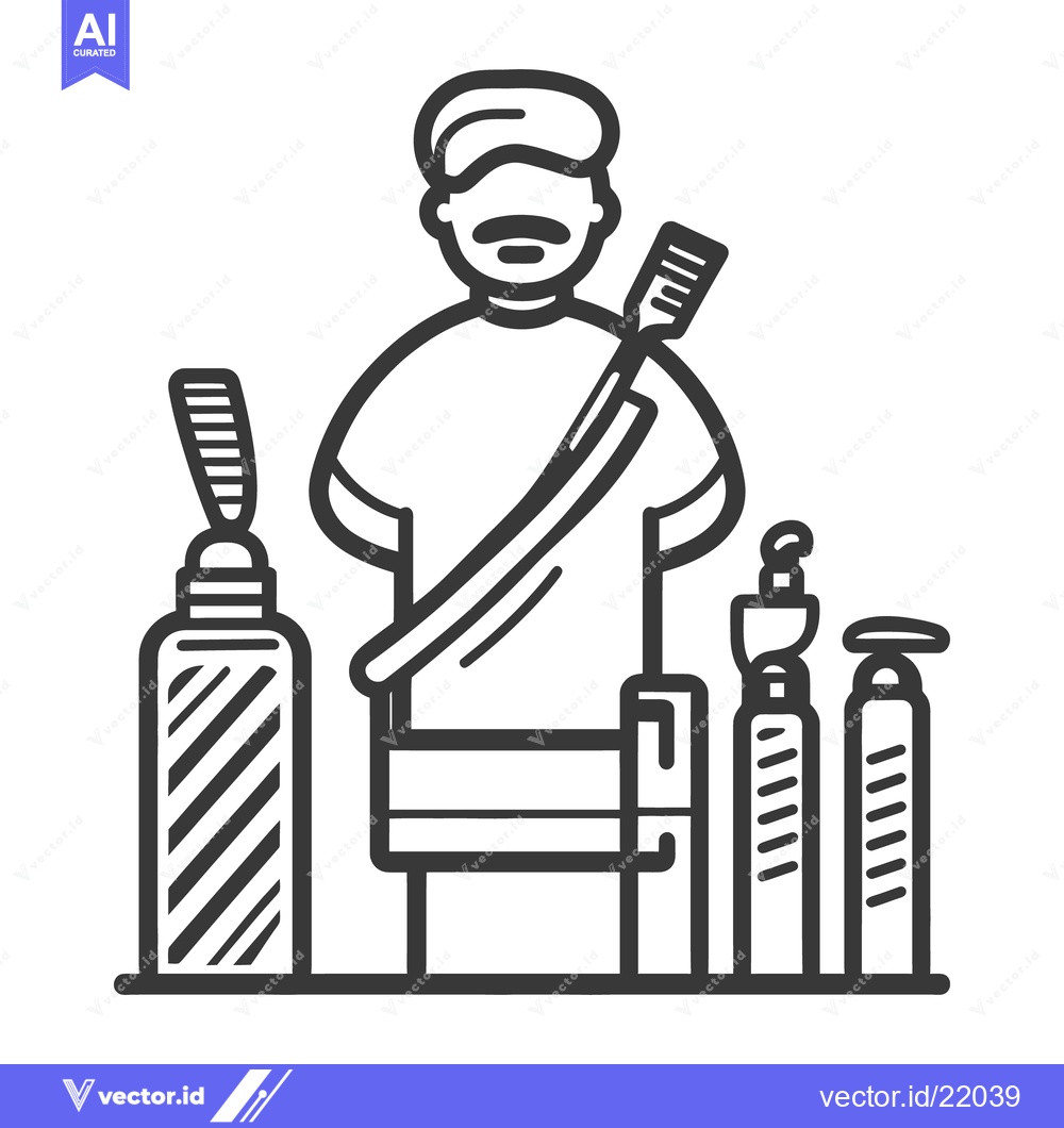 Premium Vector of An illustrated barber with grooming tools and supplies available