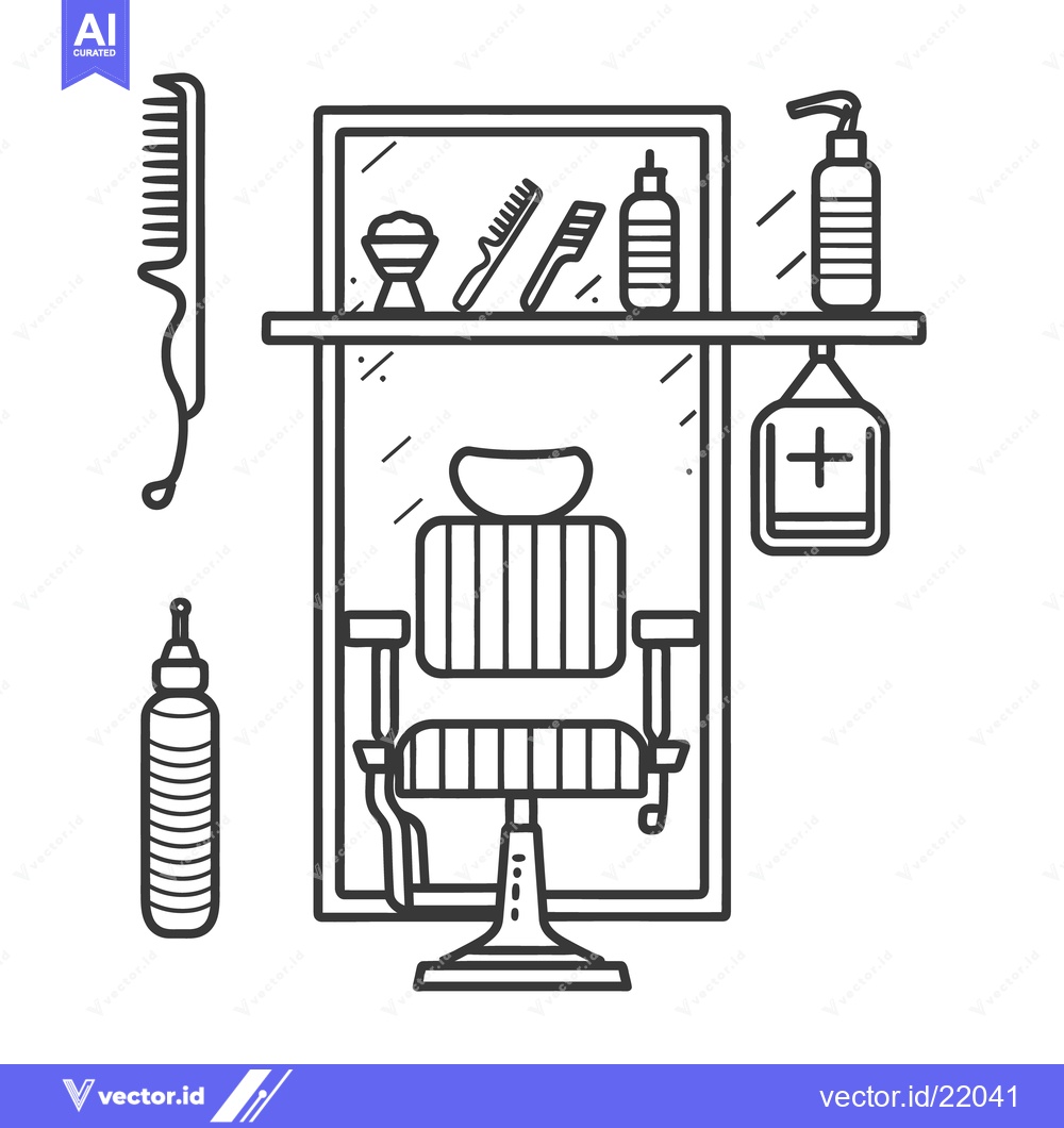 Premium Vector dari A stylized illustration of a barber shop interior and its tools
