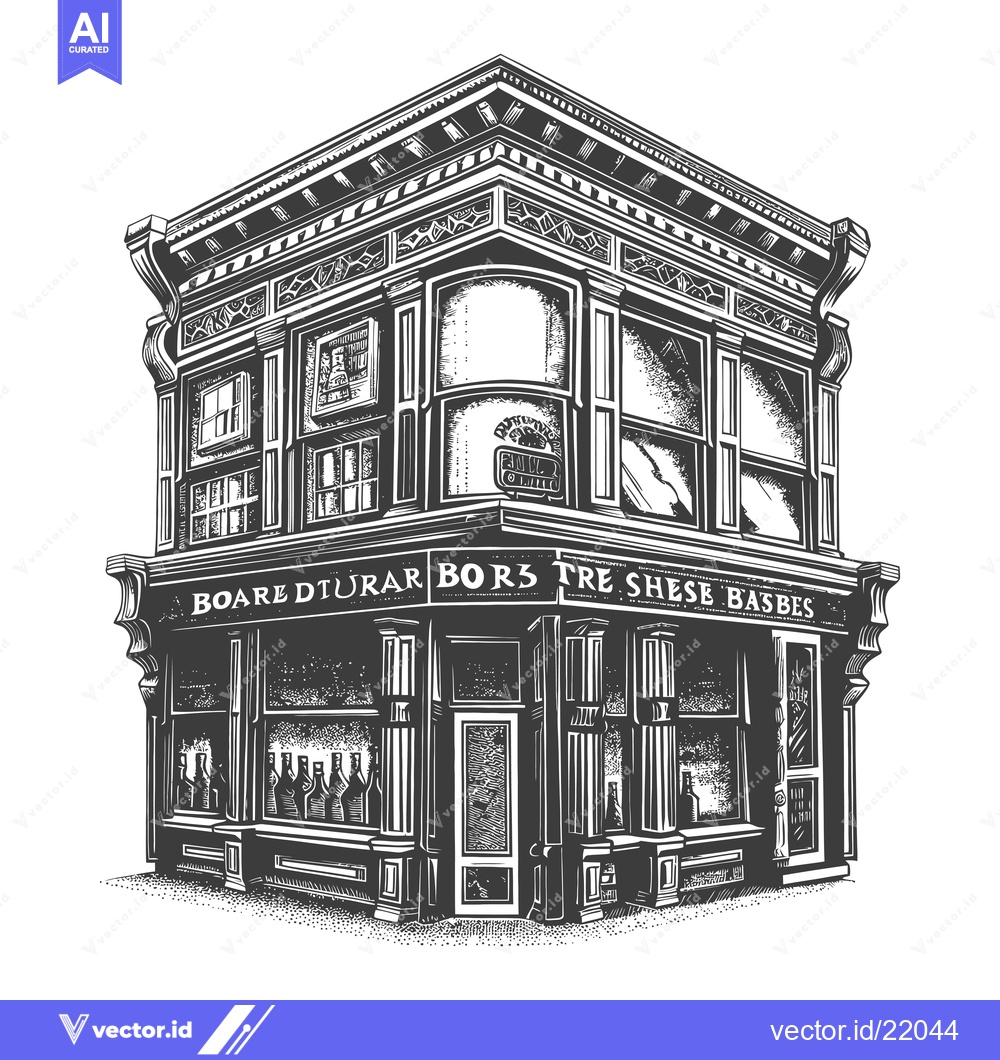 Premium Vector dari A vintage corner building illustration with intricate architectural de