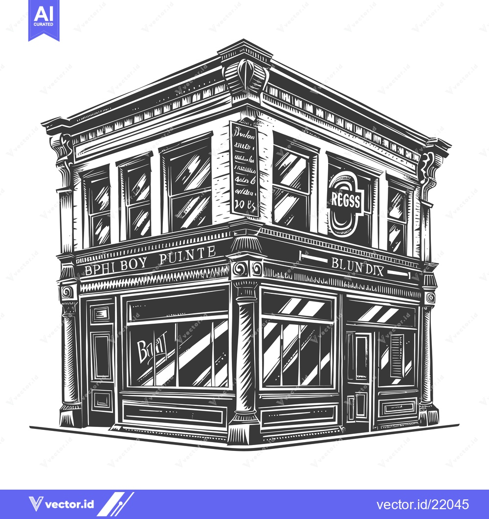Premium Vector dari A Black And White Corner Building With Classic Appearance