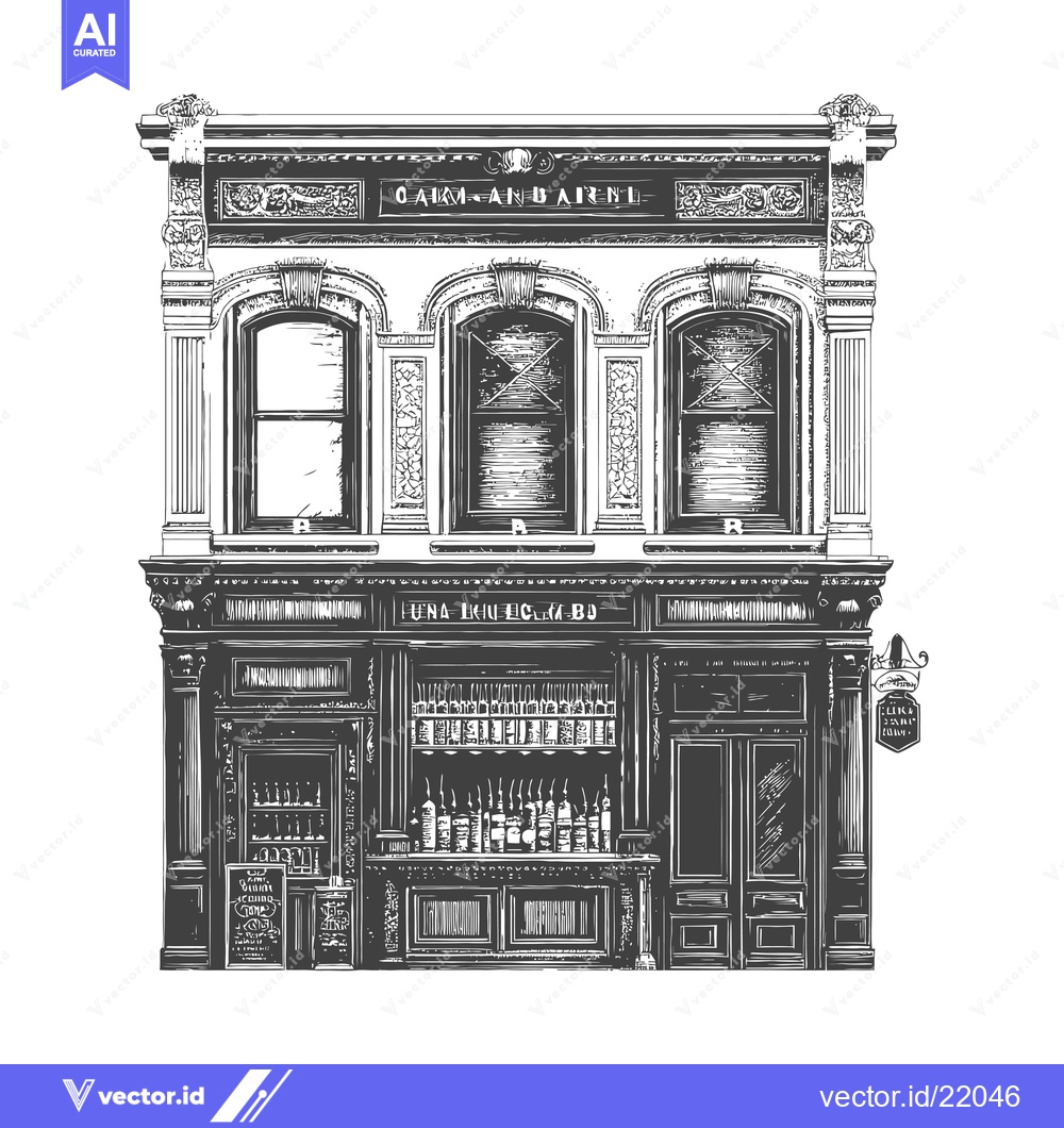 Premium Vector dari A detailed rendering depicts a building in a vintage style