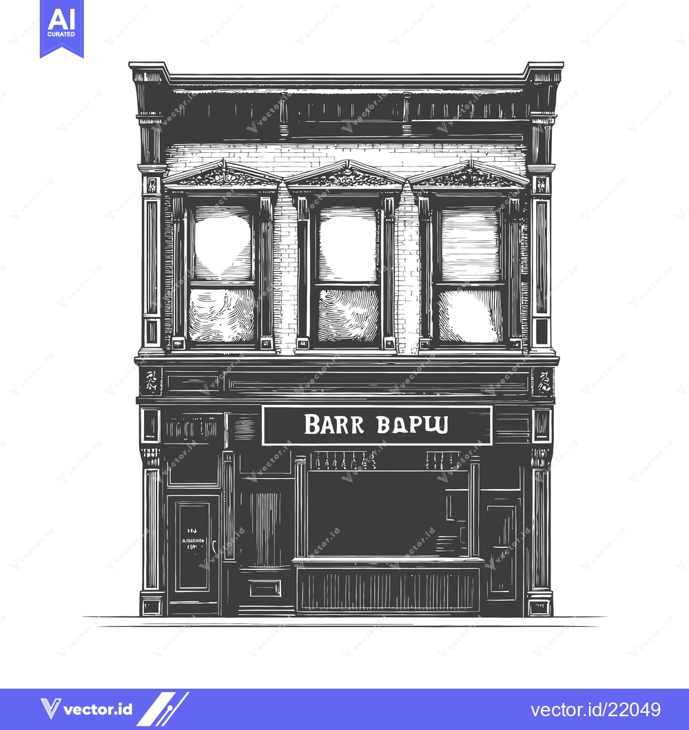Premium Vector of A detailed illustration of an old storefront building with windows