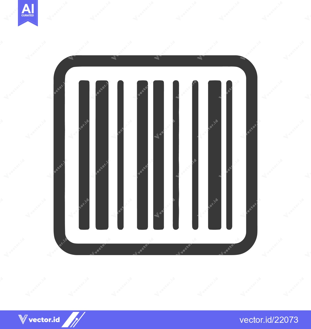 Premium Vector dari Simple Barcode Icon with Rounded Square Frame, Black and White