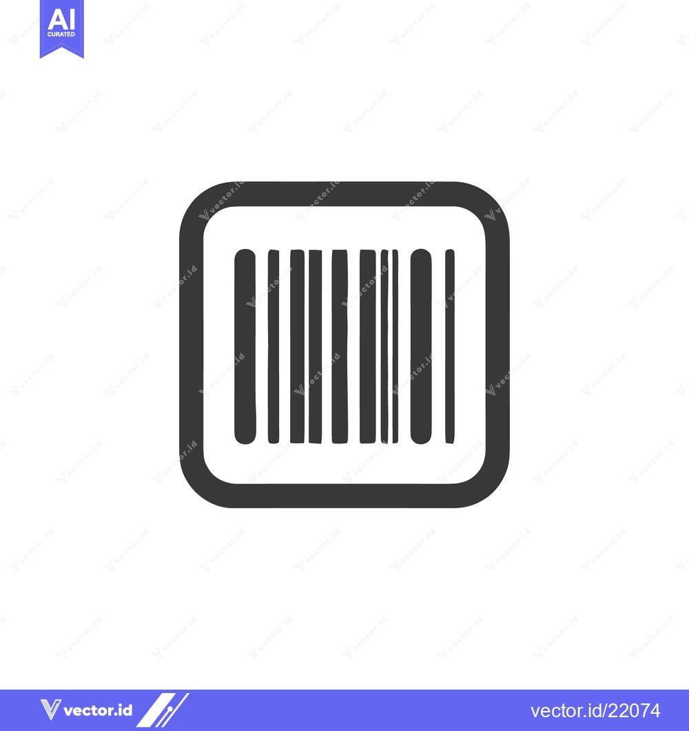 Premium Vector dari Simple Barcode Icon in Rounded Square Frame, Black and White