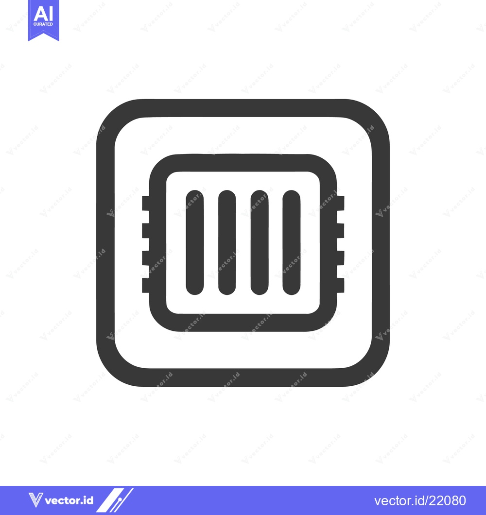 Premium Vector dari Minimalist CPU Icon: Dark Gray Chip with Rounded Square Border on Whit
