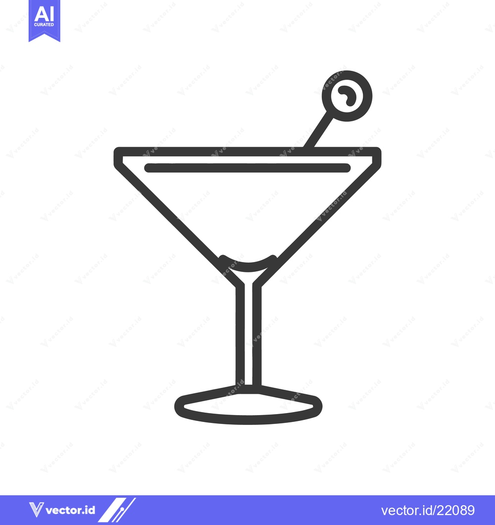 Premium Vector of A minimalist drawing depicts a cocktail glass and garnish stick