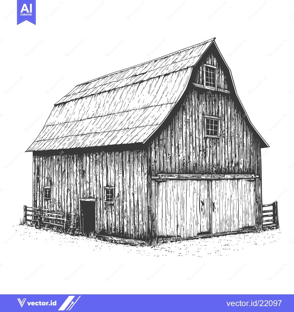 Premium Vector dari A weathered black and white barn in a country field